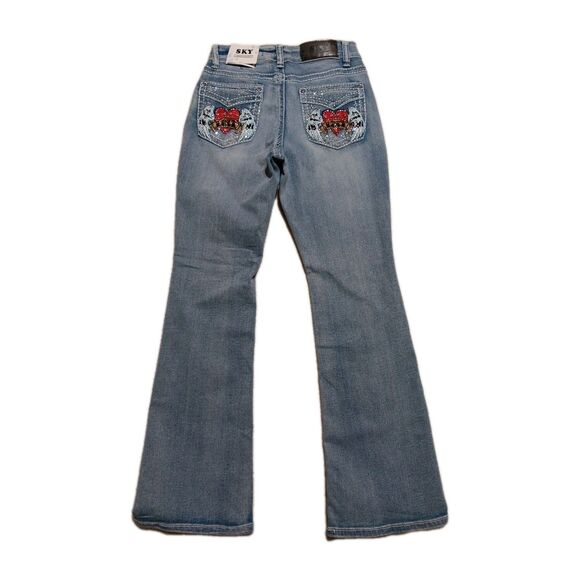 Sky Premium Collection Jeans Sz 7/8 Stone Embellished Bootcut Angel Wings Heart - Picture 3 of 9